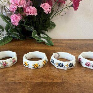Vintage Sandford Bone China Napkin Rings Set of 4 Floral England Cottagecore Tab